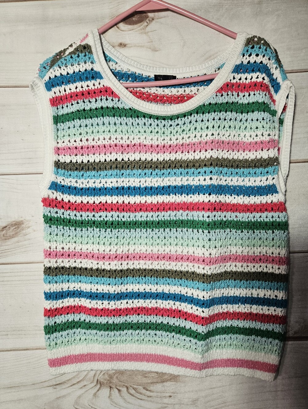Talbots Striped Crochet Knit Sweater Vest